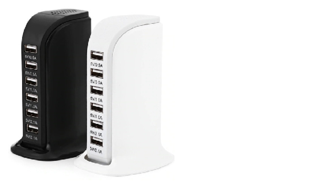 CARGADOR USB A 220V 6 PUERTOS 6A VERTICAL