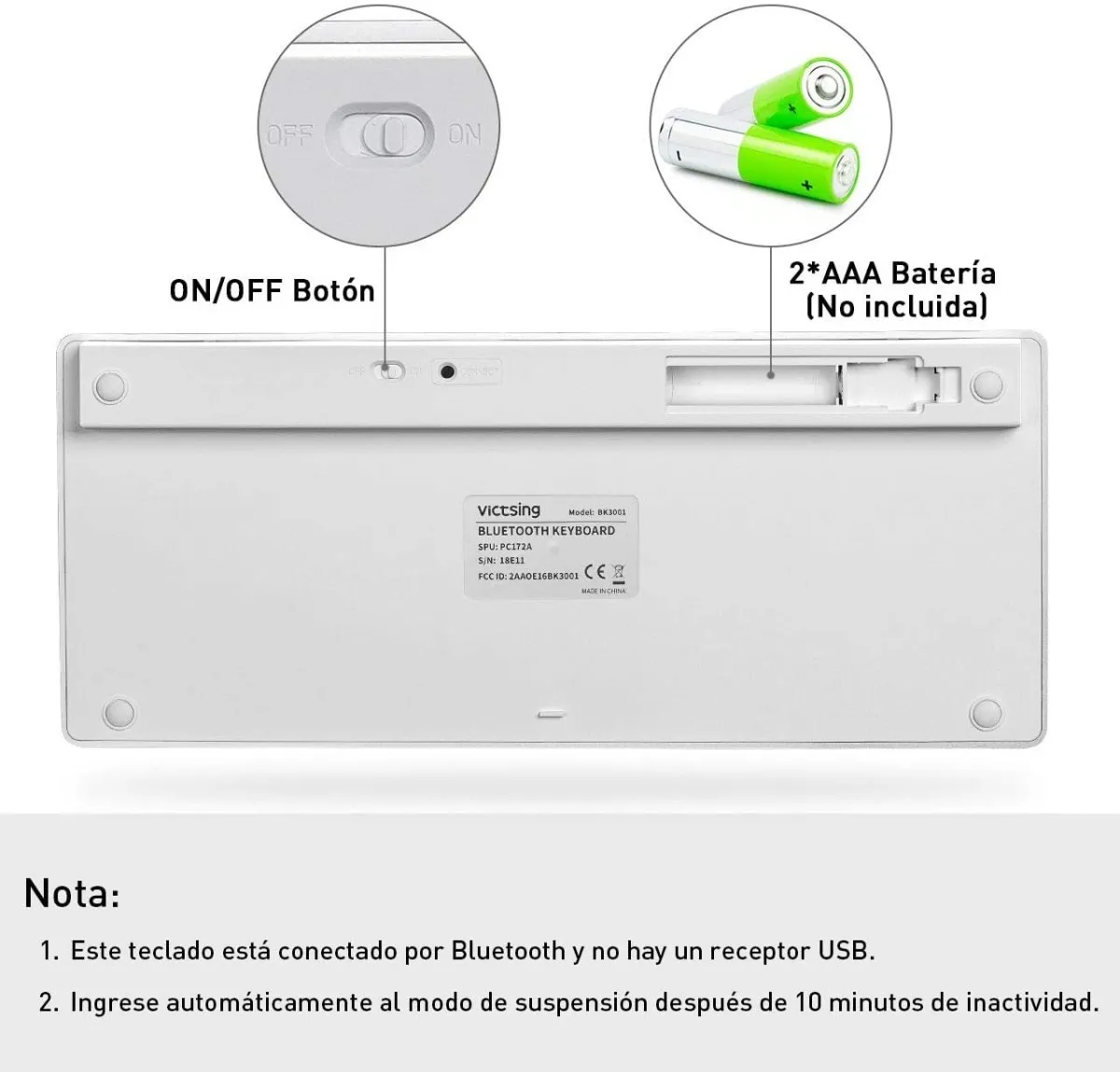 TECLADO BLUETOOTH 3.0 BLANCO BK3001 - Imagen 3