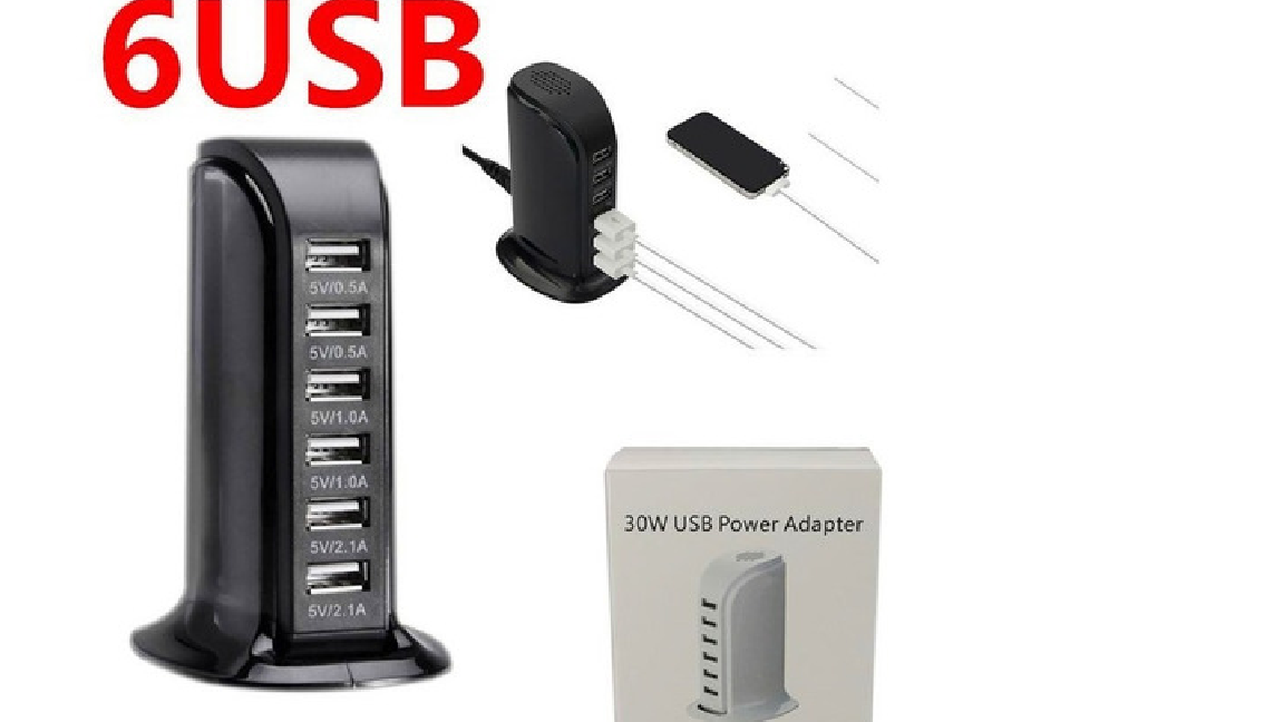 CARGADOR USB A 220V 6 PUERTOS 6A VERTICAL - Imagen 4