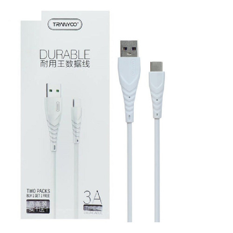 CABLE USB TIPO C 1 METRO 3A PACK X 2 TRANYOO